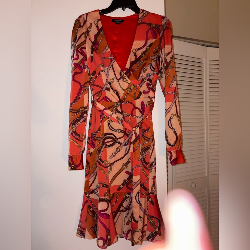 Long sleeve belted orangee dress